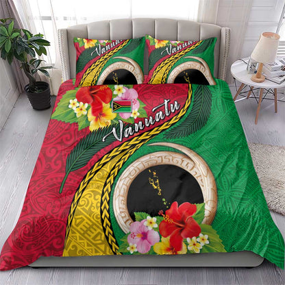 Vanuatu Tribal Boar Tusk Bedding Set Tropical Plants with Namele and Melanesian Pattern