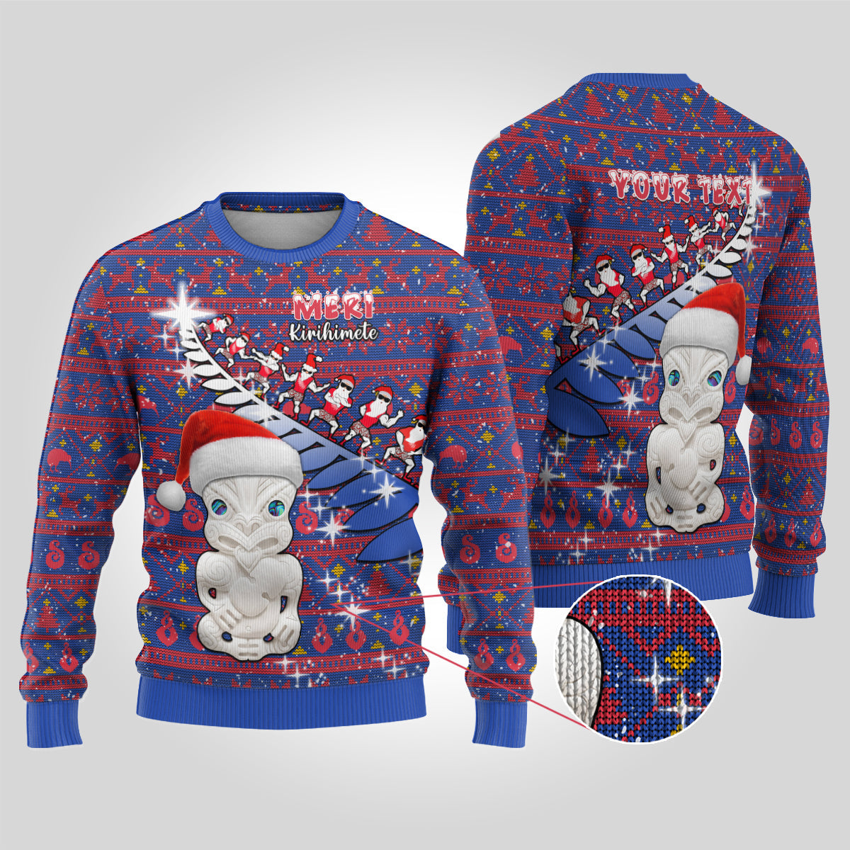 Christmas Ugly Christmas Sweater Haka Fern Santa Tiki Meri Kirihimete