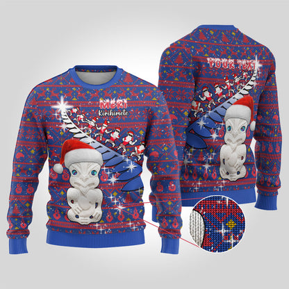 Christmas Ugly Christmas Sweater Haka Fern Santa Tiki Meri Kirihimete