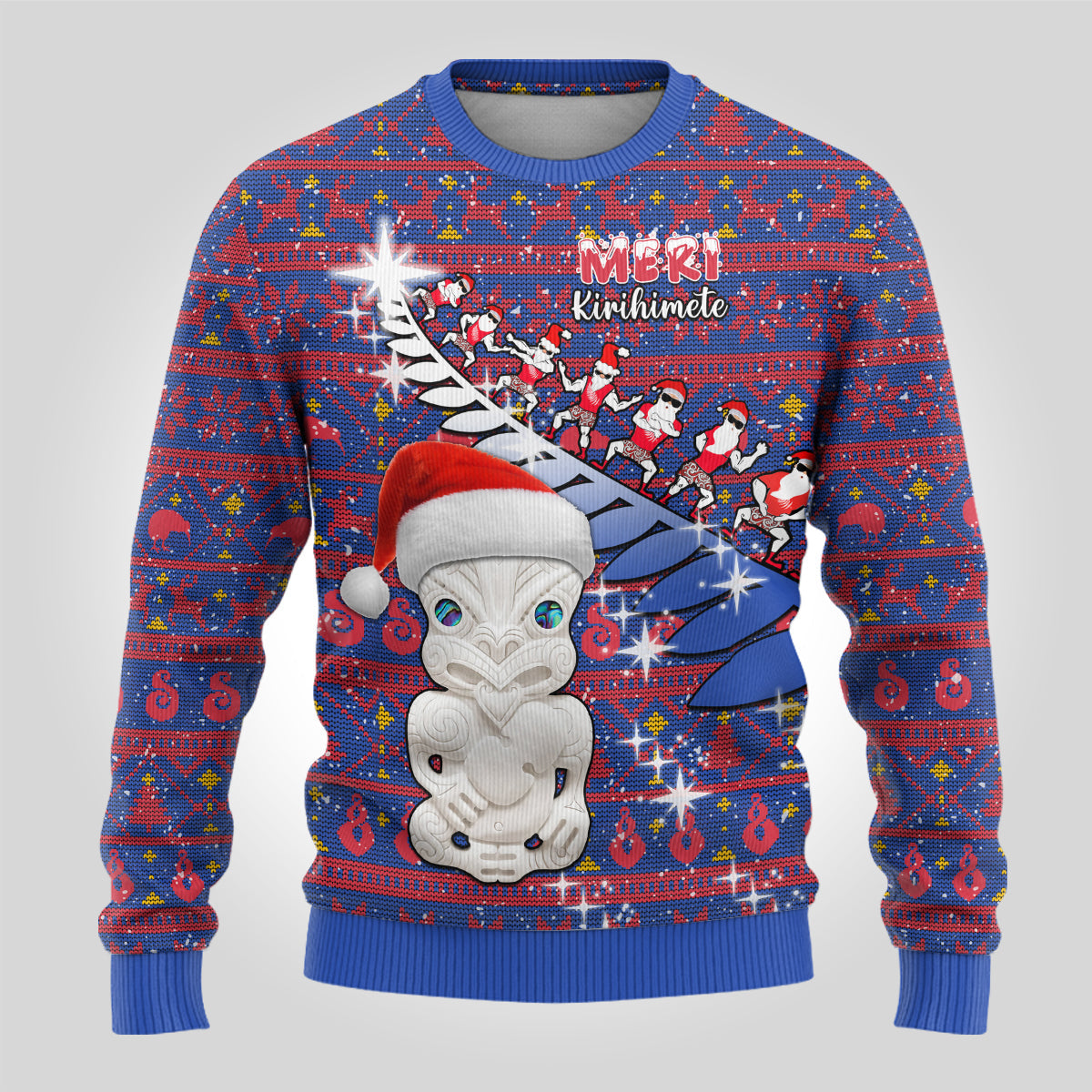 Christmas Ugly Christmas Sweater Haka Fern Santa Tiki Meri Kirihimete