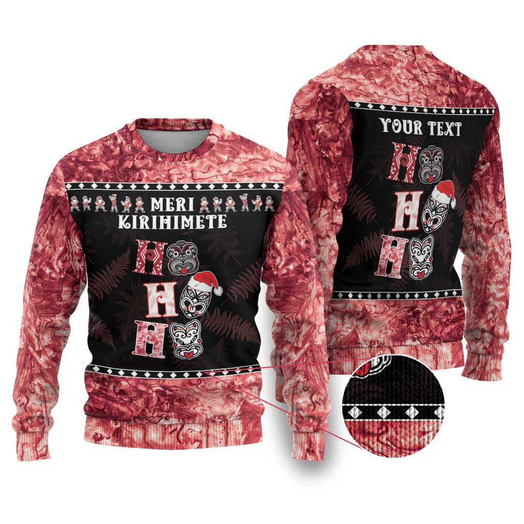 Tiki Christmas Ugly Christmas Sweater Ho Ho Ho Paua Shell Glitter Red