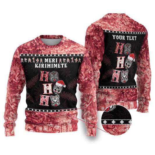 Tiki Christmas Ugly Christmas Sweater Ho Ho Ho Paua Shell Glitter Red