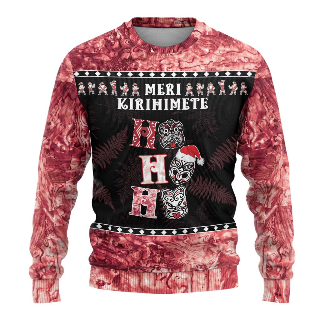 Tiki Christmas Ugly Christmas Sweater Ho Ho Ho Paua Shell Glitter Red