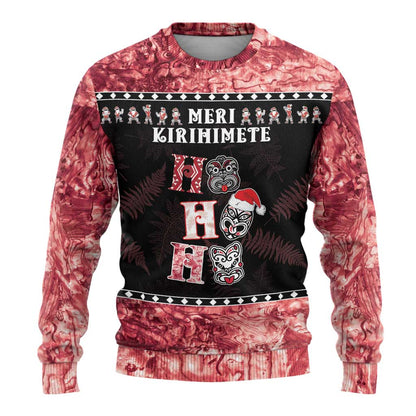 Tiki Christmas Ugly Christmas Sweater Ho Ho Ho Paua Shell Glitter Red