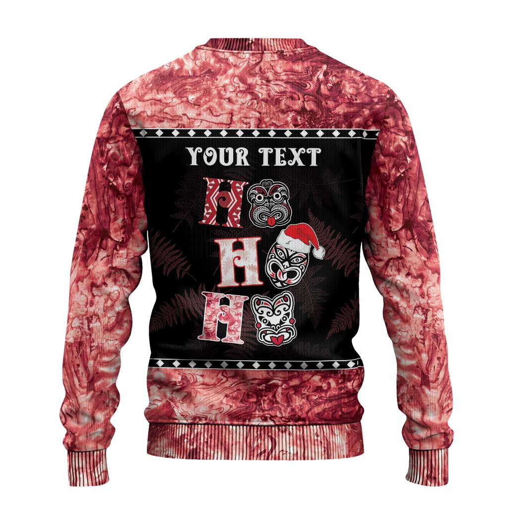 Tiki Christmas Ugly Christmas Sweater Ho Ho Ho Paua Shell Glitter Red