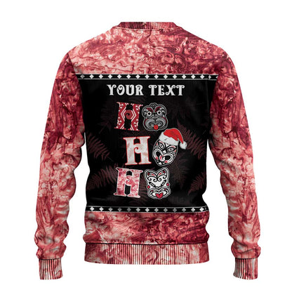 Tiki Christmas Ugly Christmas Sweater Ho Ho Ho Paua Shell Glitter Red