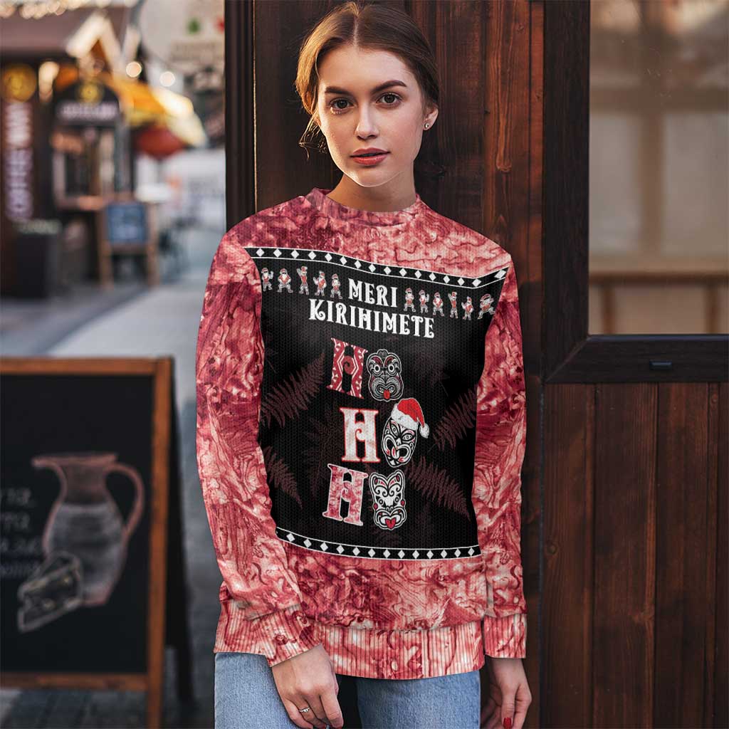 Tiki Christmas Ugly Christmas Sweater Ho Ho Ho Paua Shell Glitter Red