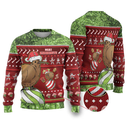 Kiwi Christmas Ugly Christmas Sweater Paua Shell Glitter Green