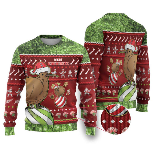 Kiwi Christmas Ugly Christmas Sweater Paua Shell Glitter Green