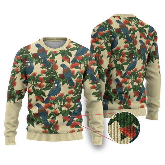 Christmas Ugly Christmas Sweater Romantic Tui Birds on Pohutukawa