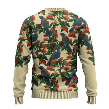 Christmas Ugly Christmas Sweater Romantic Tui Birds on Pohutukawa