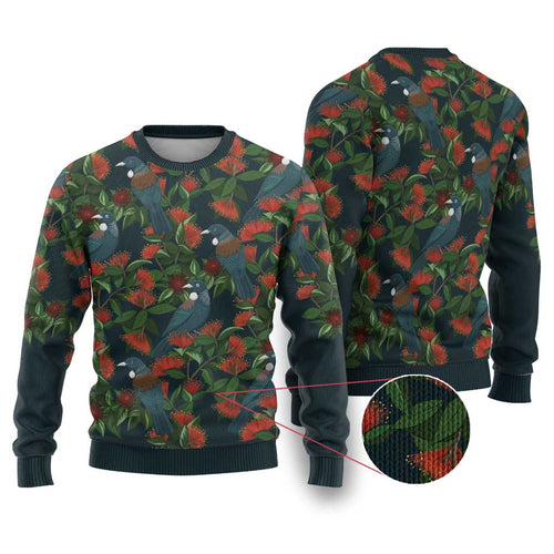 Christmas Ugly Christmas Sweater Romantic Tui Birds on Pohutukawa