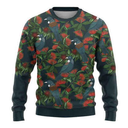 Christmas Ugly Christmas Sweater Romantic Tui Birds on Pohutukawa