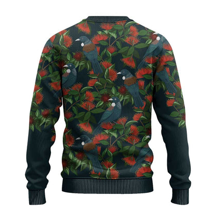 Christmas Ugly Christmas Sweater Romantic Tui Birds on Pohutukawa