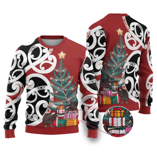 Silver Fern Christmas Tree Ugly Christmas Sweater Meri Kirihimete