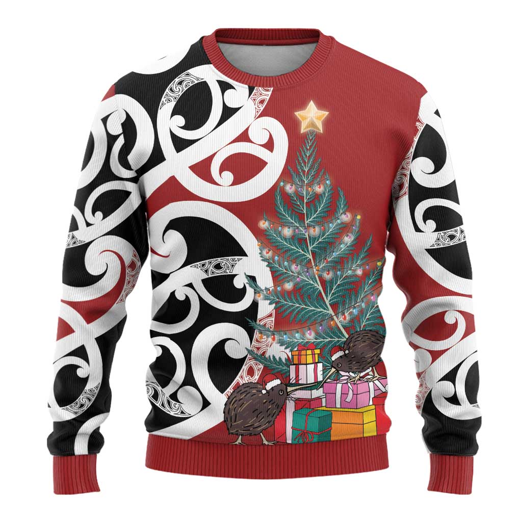 Silver Fern Christmas Tree Ugly Christmas Sweater Meri Kirihimete