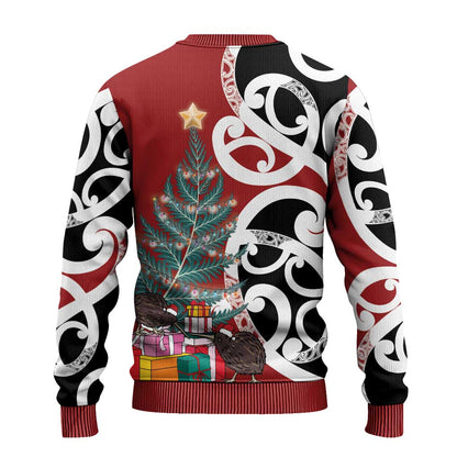 Silver Fern Christmas Tree Ugly Christmas Sweater Meri Kirihimete