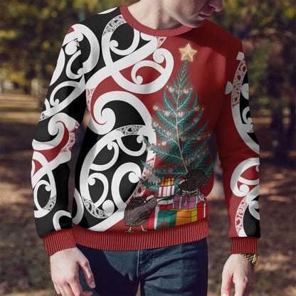 Silver Fern Christmas Tree Ugly Christmas Sweater Meri Kirihimete