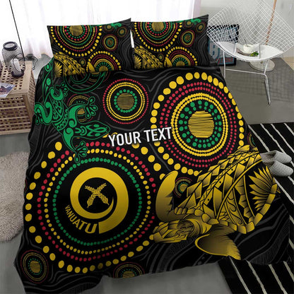Vanuatu Personalized Aboriginal Arts Bedding Set Turtle and Iguana Special - Polynesian Pride