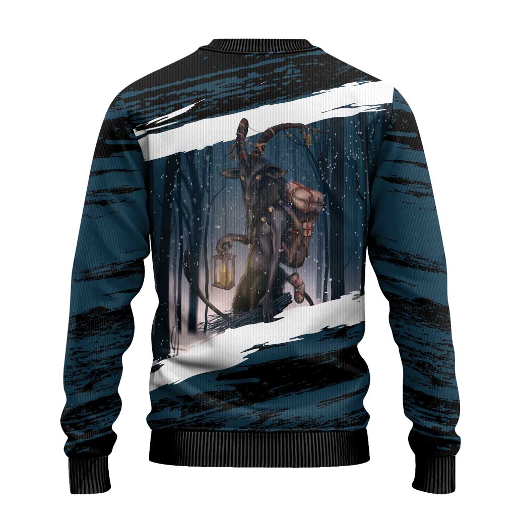 Merry Christmas Ugly Christmas Sweater Krampus in The Woods - Dark Teal - Wonder Print Shop