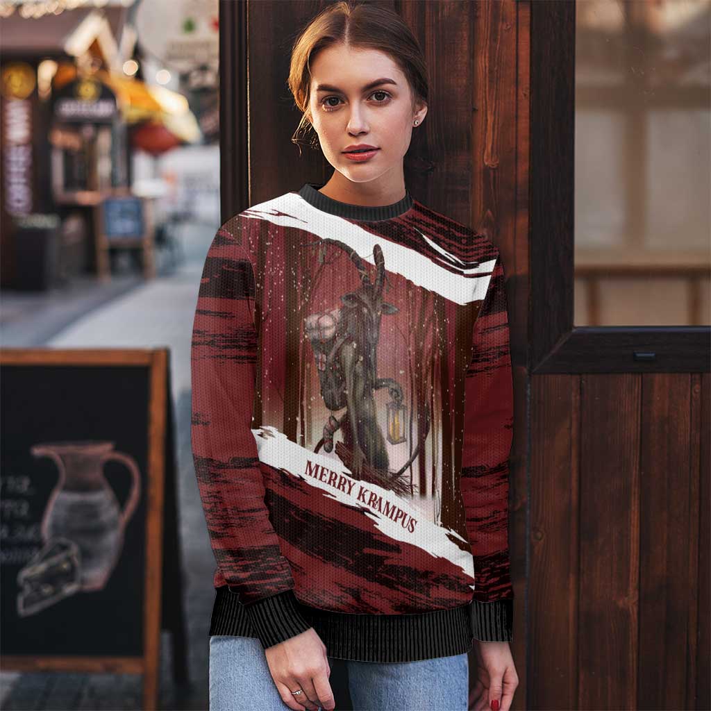 Merry Christmas Ugly Christmas Sweater Krampus in The Woods - Red - Wonder Print Shop