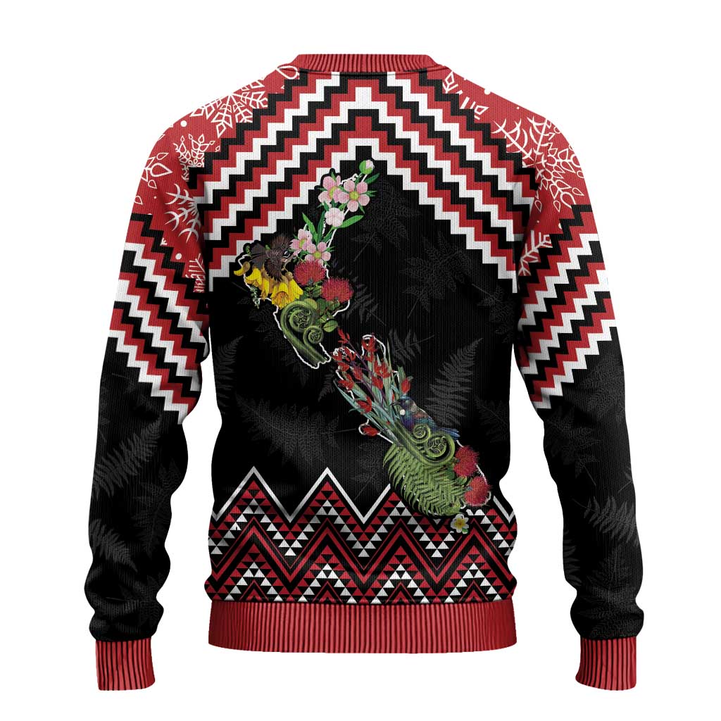 Christmas Taniko Poutama Ugly Christmas Sweater Flora Map with Birds