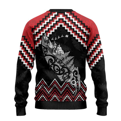 Christmas Taniko Poutama Ugly Christmas Sweater Mountainscape Maori Fern