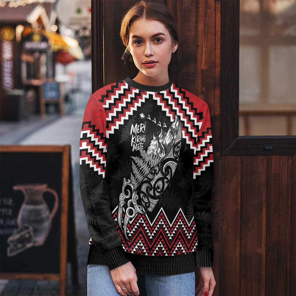 Christmas Taniko Poutama Ugly Christmas Sweater Mountainscape Maori Fern