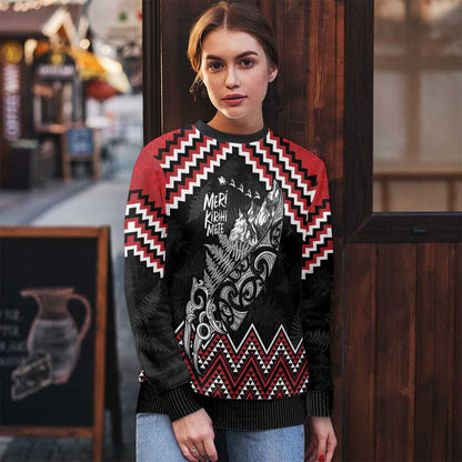 Christmas Taniko Poutama Ugly Christmas Sweater Mountainscape Maori Fern