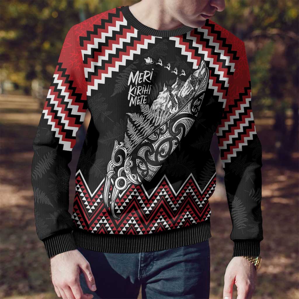 Christmas Taniko Poutama Ugly Christmas Sweater Mountainscape Maori Fern