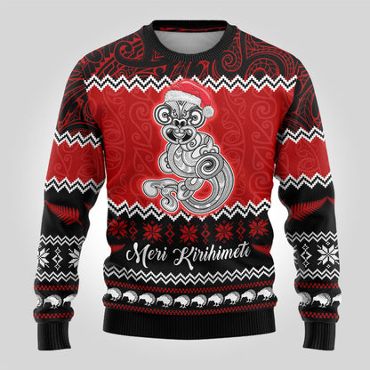 Christmas Ugly Christmas Sweater Maori Tiki Meri Kirihimete