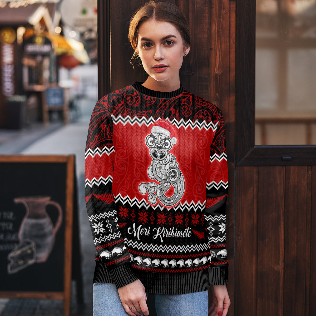 Christmas Ugly Christmas Sweater Maori Tiki Meri Kirihimete