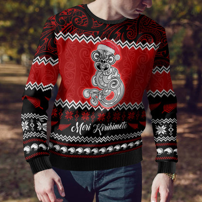 Christmas Ugly Christmas Sweater Maori Tiki Meri Kirihimete
