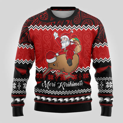 Christmas Ugly Christmas Sweater Kiwi Santa Claus Maori Meri Kirihimete