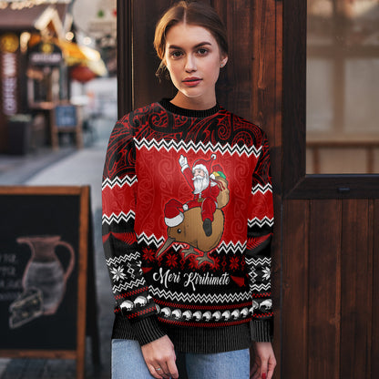 Christmas Ugly Christmas Sweater Kiwi Santa Claus Maori Meri Kirihimete