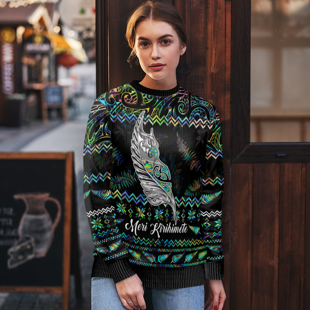 Christmas Ugly Christmas Sweater Maori Fern Manaia Meri Kirihimete with Papaua Shell