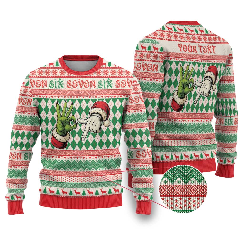 Six Seven Meme Personalized Ugly Christmas Sweater Funny Green Hand Christmas - Wonder Print Shop