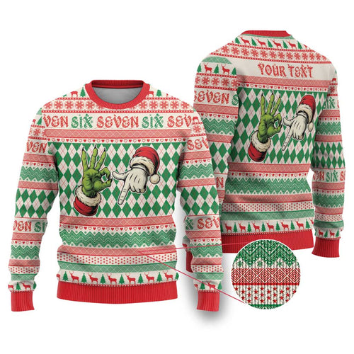 Six Seven Meme Personalized Ugly Christmas Sweater Funny Green Hand Christmas - Wonder Print Shop
