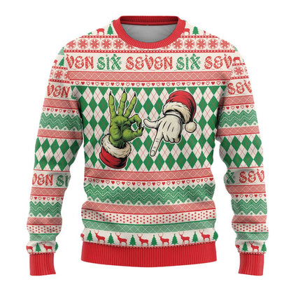 Six Seven Meme Personalized Ugly Christmas Sweater Funny Green Hand Christmas - Wonder Print Shop