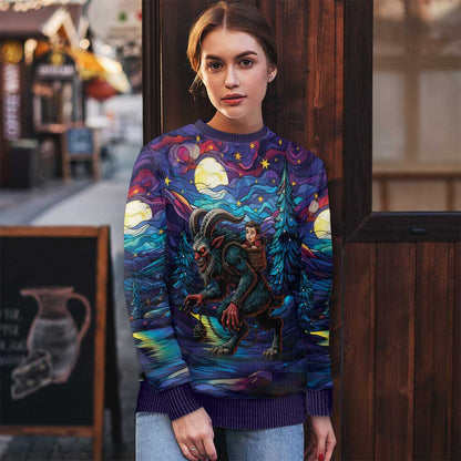Stained Glass Krampus Ugly Christmas Sweater Gothic Christmas Myth - Wonder Print Shop