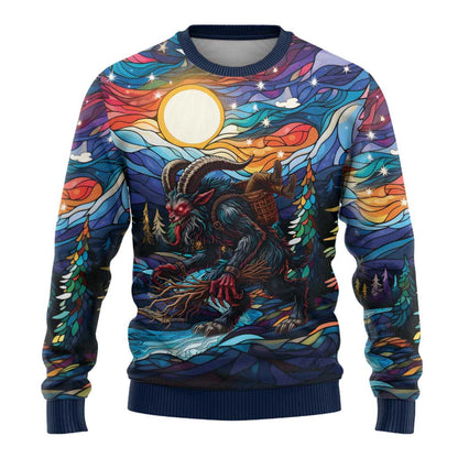 Stained Glass Krampus Ugly Christmas Sweater Folklore Horror Art - Wonder Print Shop