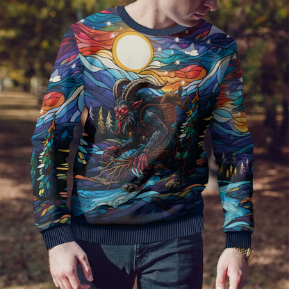 Stained Glass Krampus Ugly Christmas Sweater Folklore Horror Art - Wonder Print Shop