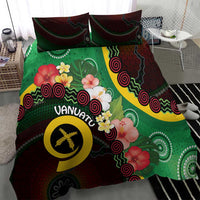 Long God Yumi Stanap Vanuatu Bedding Set Tropical Flowers Aboriginal Pattern