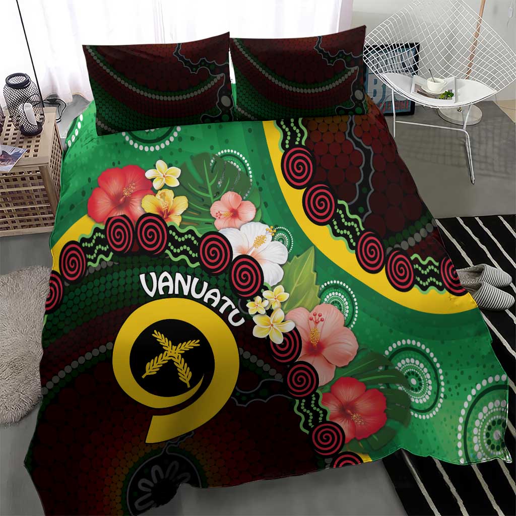 Long God Yumi Stanap Vanuatu Bedding Set Tropical Flowers Aboriginal Pattern