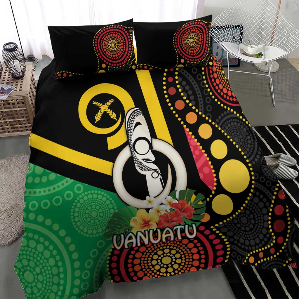 Tamtam Drum Vanuatu Bedding Set Boar Tusk Aboriginal Flag Style