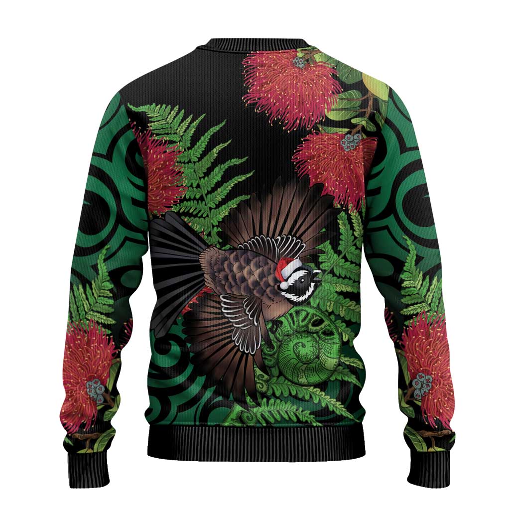 Meri Kirihimete New Zealand Ugly Christmas Sweater Piwakawaka Koru Fern Mix Pohutukawa