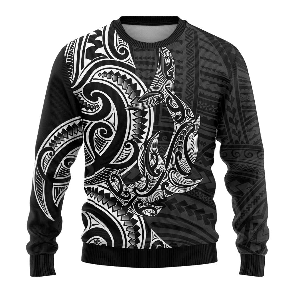 Hammerhead Shark Ugly Christmas Sweater Maori Haehae Mangopare Black