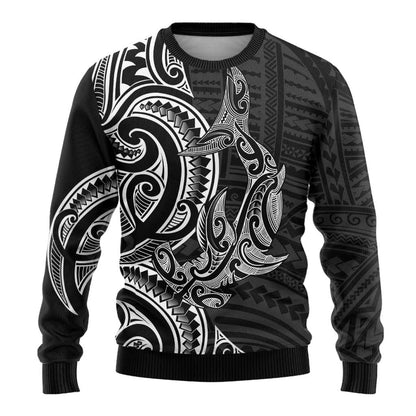 Hammerhead Shark Ugly Christmas Sweater Maori Haehae Mangopare Black