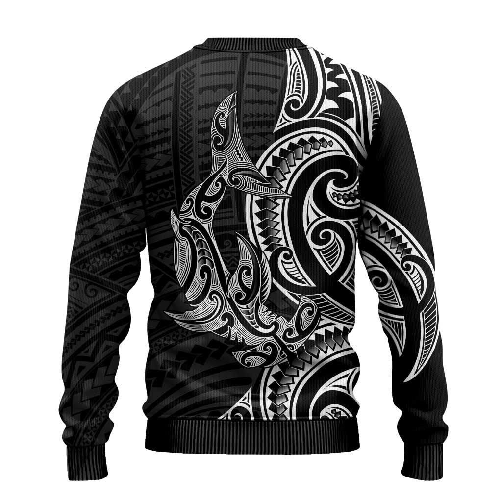 Hammerhead Shark Ugly Christmas Sweater Maori Haehae Mangopare Black