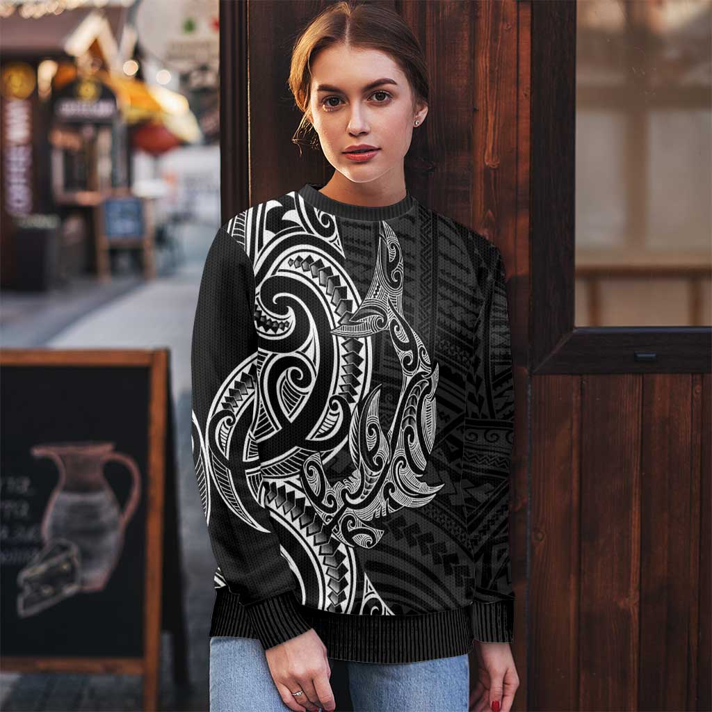 Hammerhead Shark Ugly Christmas Sweater Maori Haehae Mangopare Black